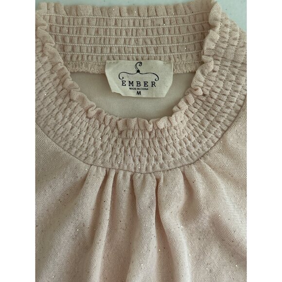 Vintage-Inspired Ember Gold Sparkle Studded Champagne High Neck Blouse M - Picture 6 of 11